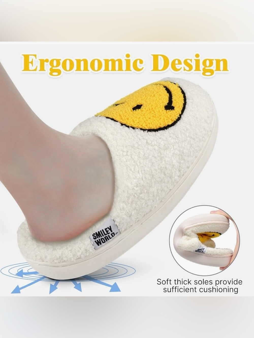 NEW SmileyWorld Women Smiley Face Warm Comfy Soft Slippers (M/L Fits up to US 8) - Picture 7 of 14